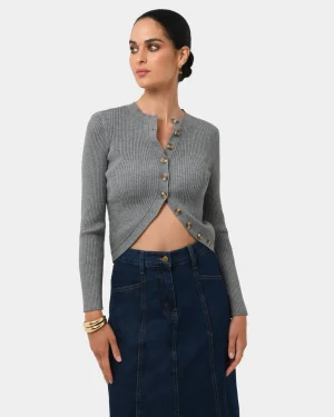 Forcast Abaya Button Crop Knit* T-Shirts & Tops|Long Sleeve Tops