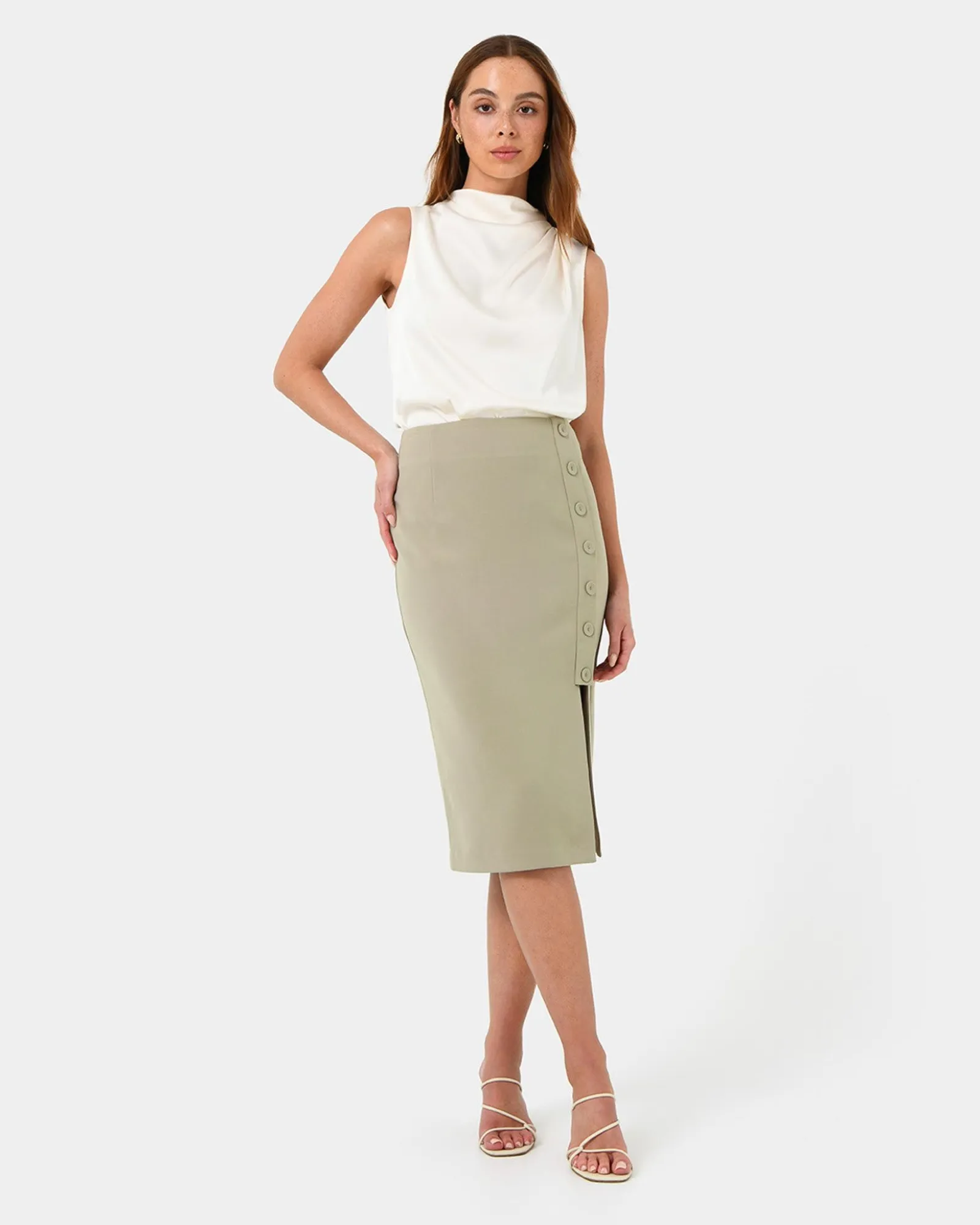 Forcast Ace Side Button Skirt* Midi & Maxi Skirts|Work Skirts