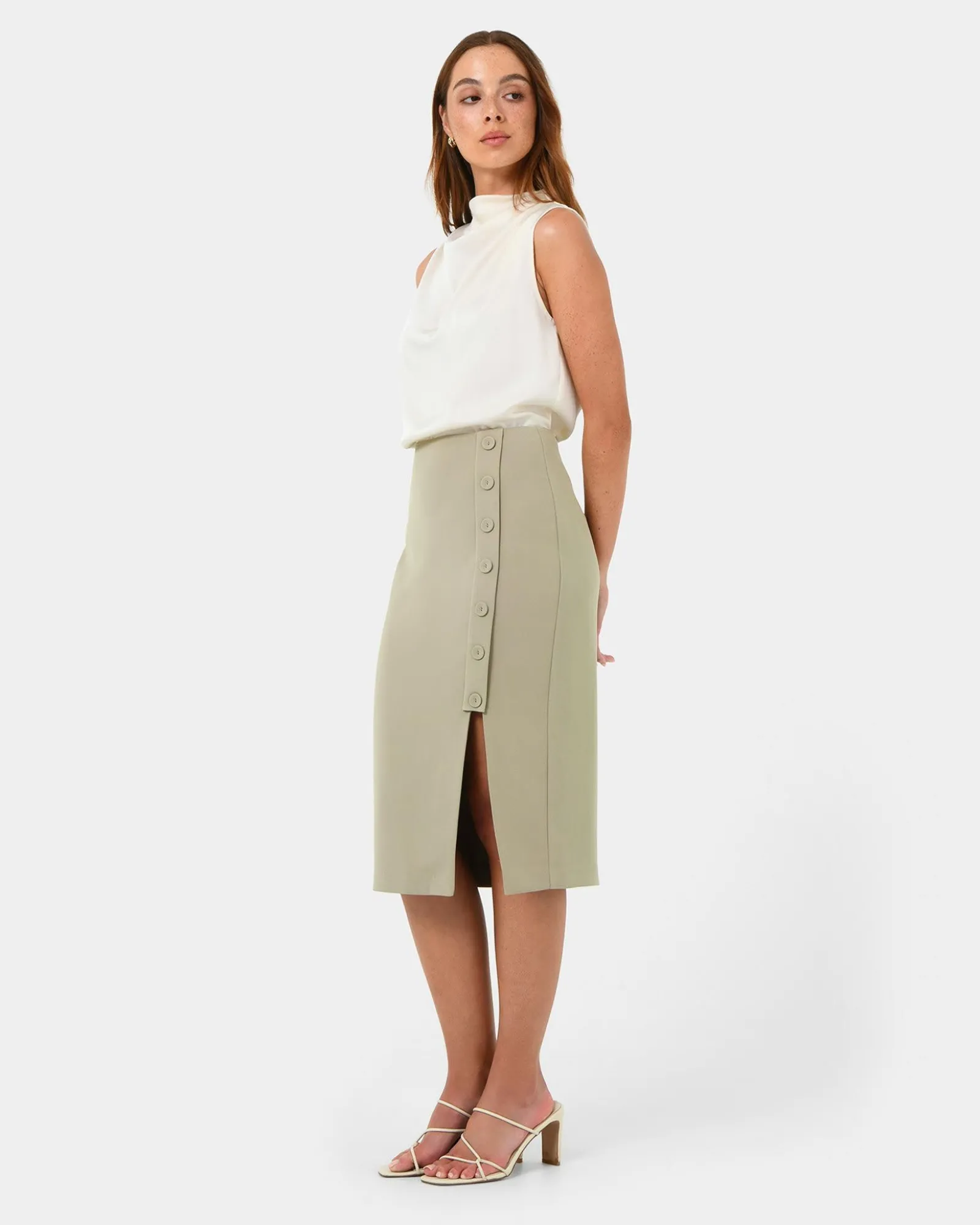 Forcast Ace Side Button Skirt* Midi & Maxi Skirts|Work Skirts