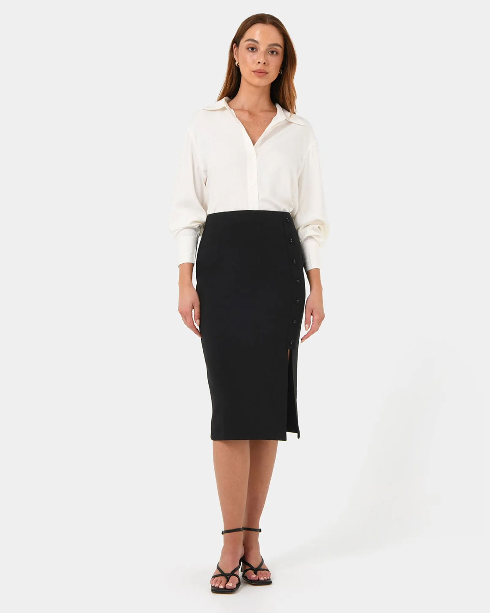Forcast Ace Side Button Skirt* Midi & Maxi Skirts|Work Skirts