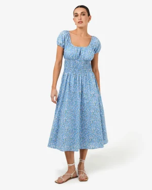 Forcast Alisa Shirred Midi Dress* Conscious|Midi Dresses