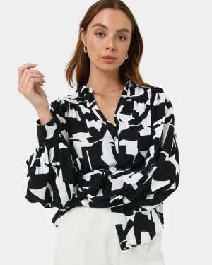 Forcast Anella Monochrome Print Blouse* Long Sleeve Tops|Shirts & Blouses