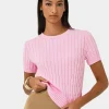 Forcast Anita Short Sleeve Cable Knit* Work Tops|Basic Tops