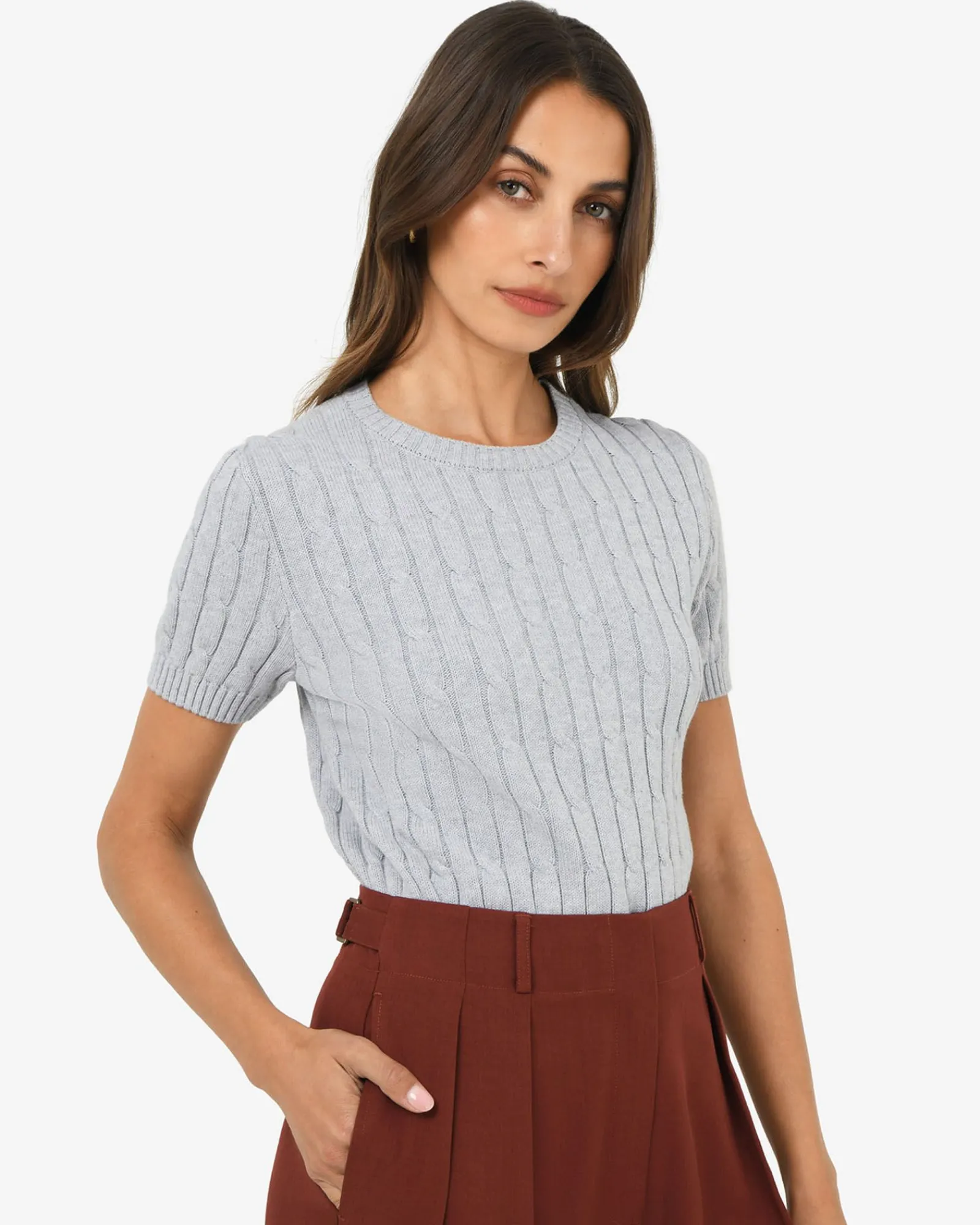 Forcast Anita Short Sleeve Cable Knit* T-Shirts & Tops|Work Tops