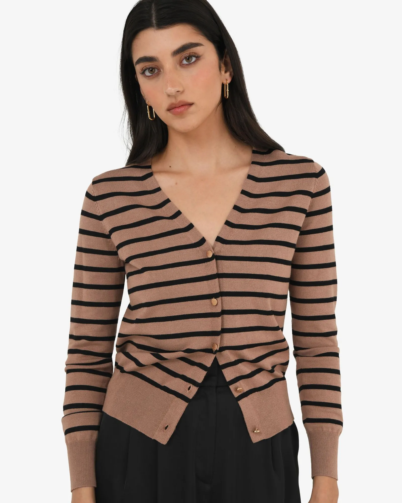 Forcast Arabell V-neck Stripe Cardigan* Long Sleeve Tops|Work Tops