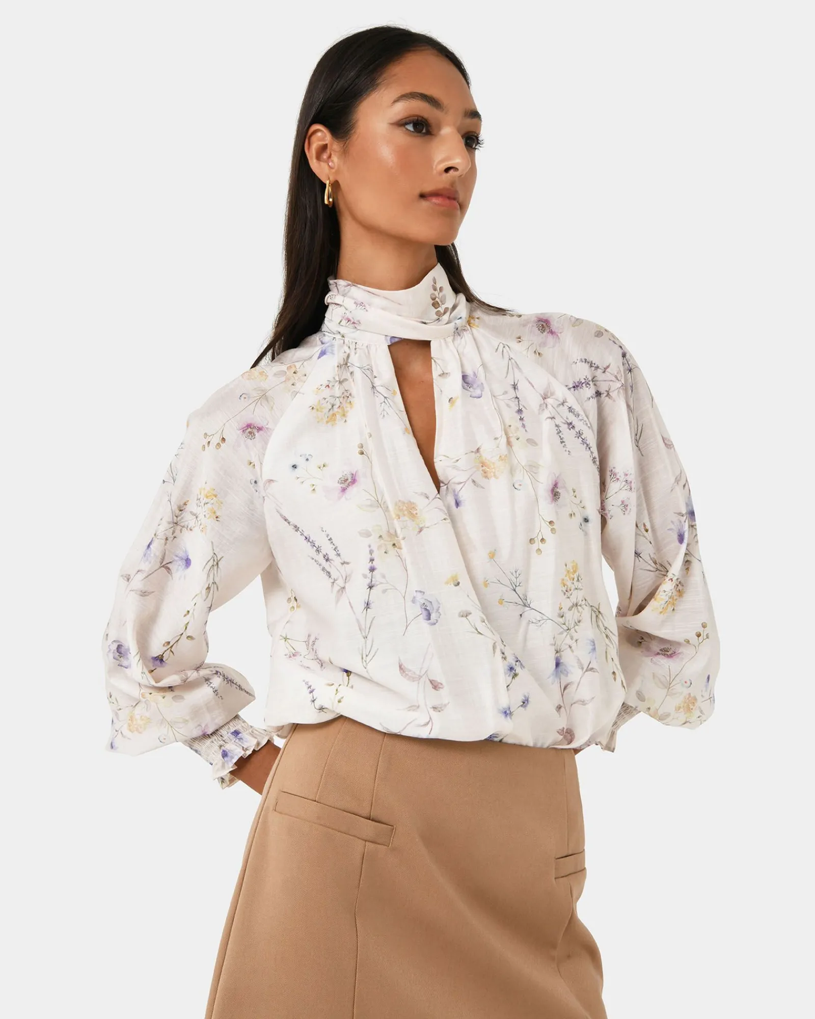 Forcast Aurae Floral Tie Blouse* T-Shirts & Tops|Long Sleeve Tops