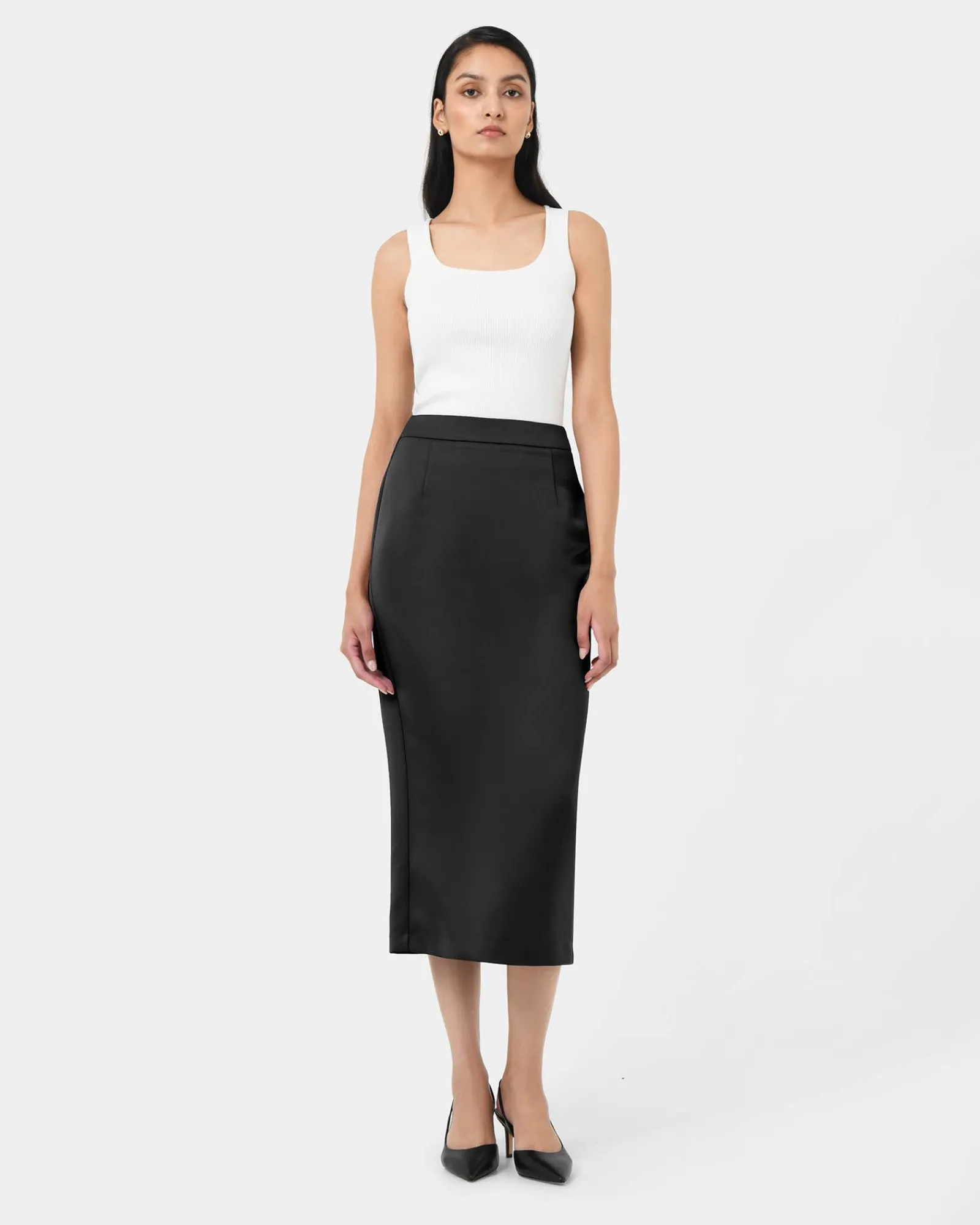 Forcast Bel Tailored Satin Midi Skirt* Midi & Maxi Skirts|Work Skirts