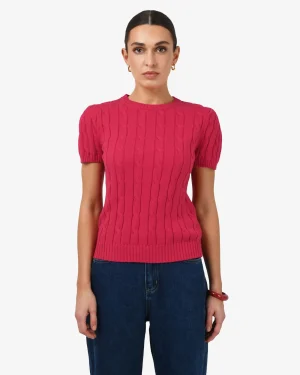 Forcast Berry Puff Sleeve Cable Knit* T-Shirts & Tops|Work Tops