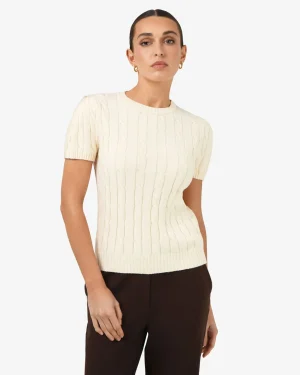 Forcast Berry Puff Sleeve Cable Knit* T-Shirts & Tops|Work Tops
