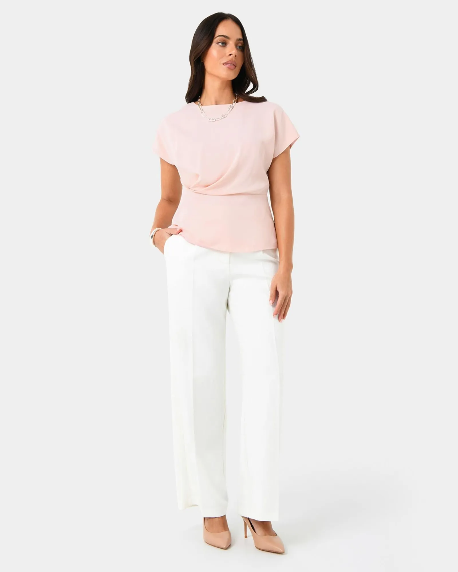 Forcast Bonnie Gathered Peplum Top* T-Shirts & Tops|Work Tops
