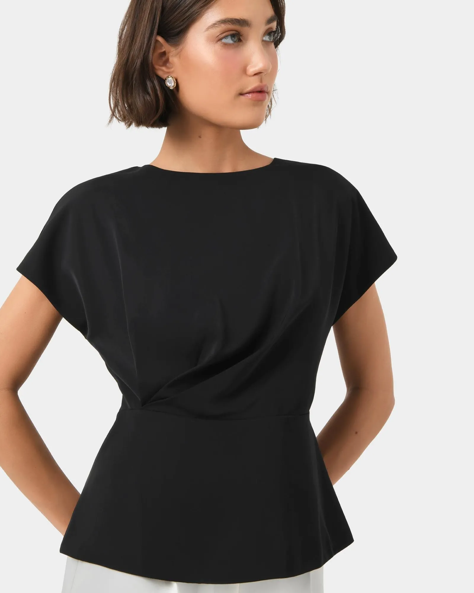 Forcast Bonnie Gathered Peplum Top* T-Shirts & Tops|Work Tops