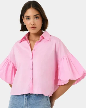 Forcast Cali Puff Sleeve Crop Shirt* T-Shirts & Tops|Shirts & Blouses