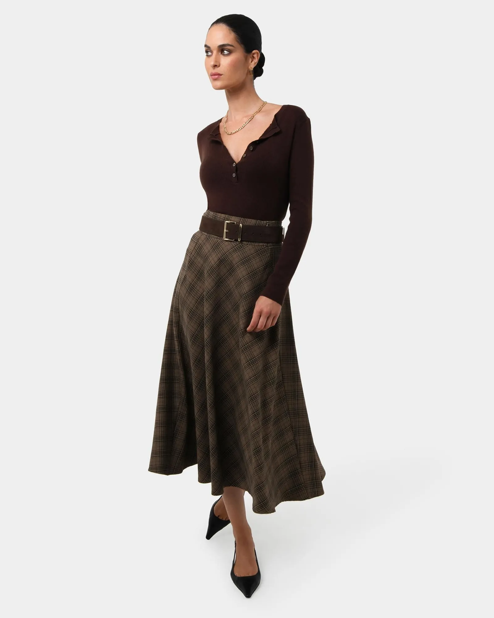 Forcast Candice Bias Check Skirt* Midi & Maxi Skirts|Work Skirts