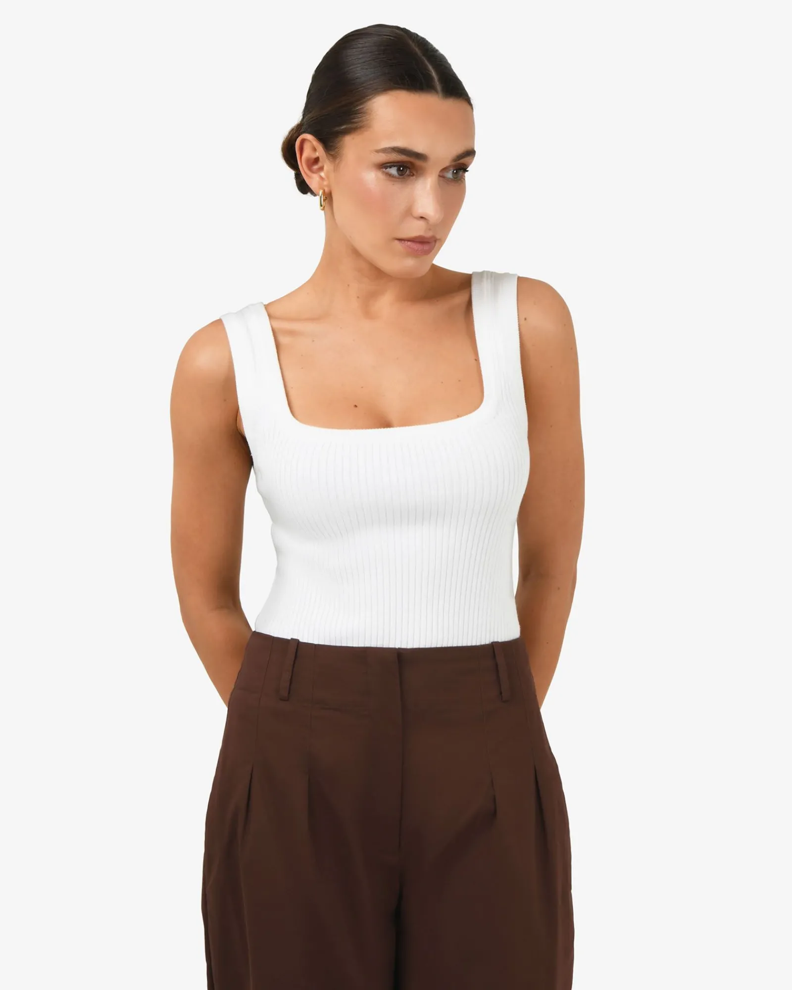 Forcast Ella Square Neck Rib Knit* T-Shirts & Tops|Work Tops