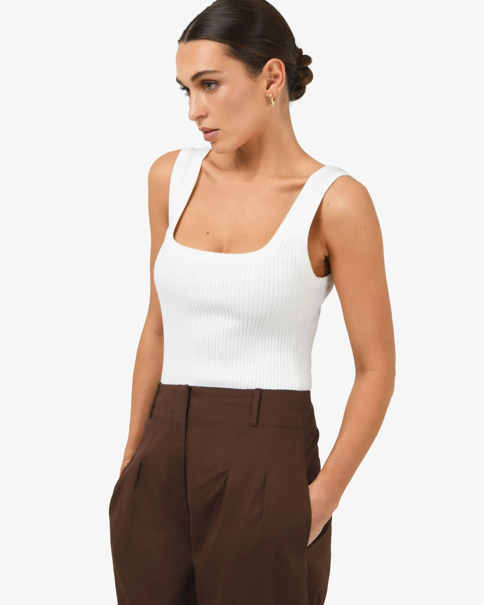 Forcast Ella Square Neck Rib Knit* T-Shirts & Tops|Work Tops