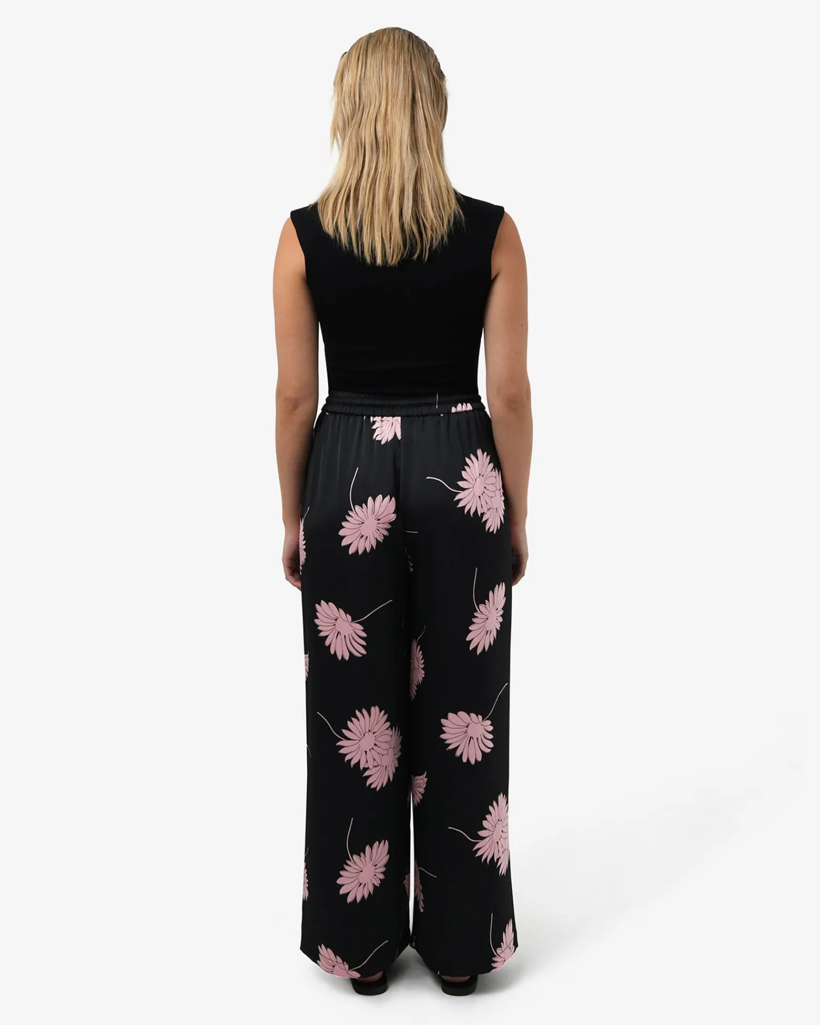 Forcast Felicia Satin Elastic Pants* High-Waisted Pants|Wide-Leg Pants