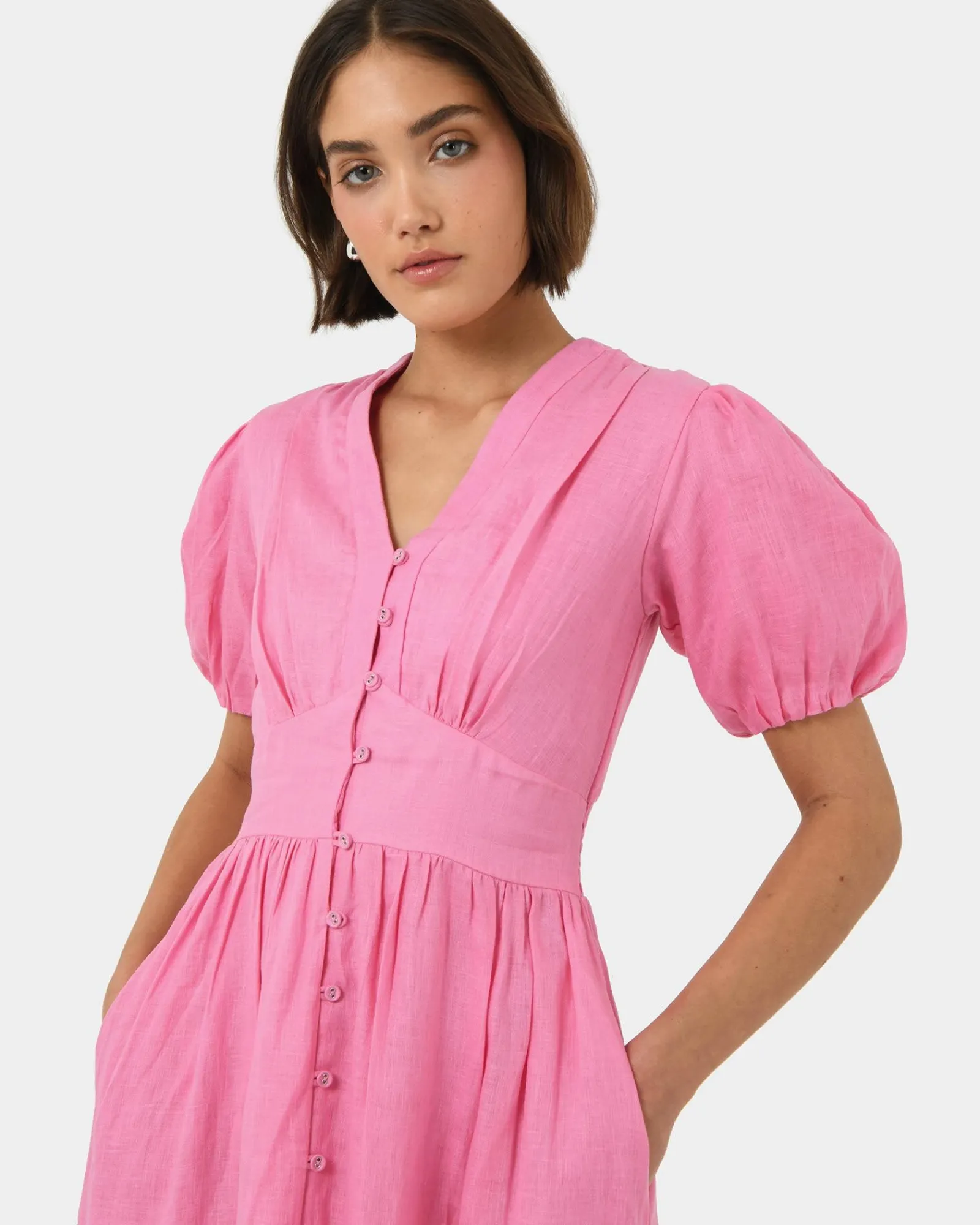 Forcast Fernanda Linen Dress* Conscious|Midi Dresses