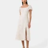 Forcast Hazy Linen Puff Sleeve Dress* Midi Dresses|Midi Dresses