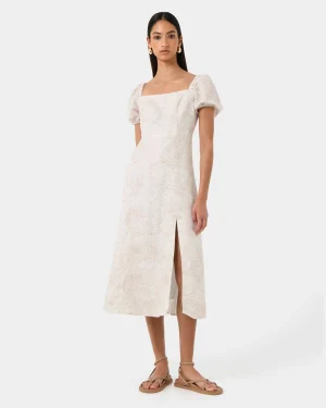 Forcast Hazy Linen Puff Sleeve Dress* Midi Dresses|Midi Dresses