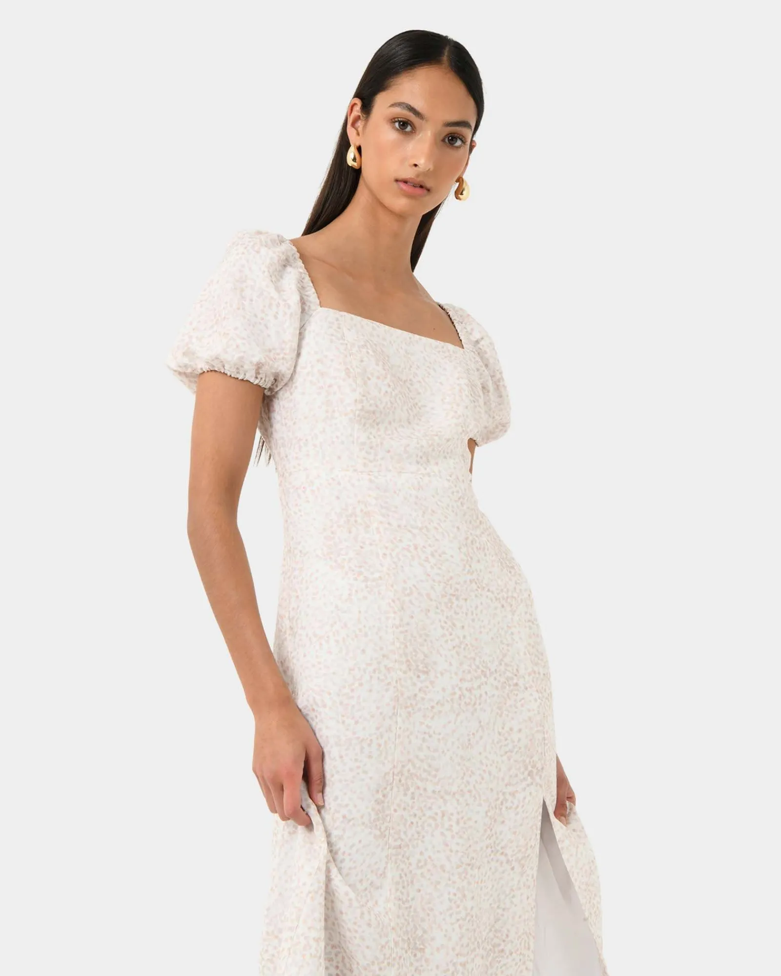Forcast Hazy Linen Puff Sleeve Dress* Midi Dresses|Midi Dresses