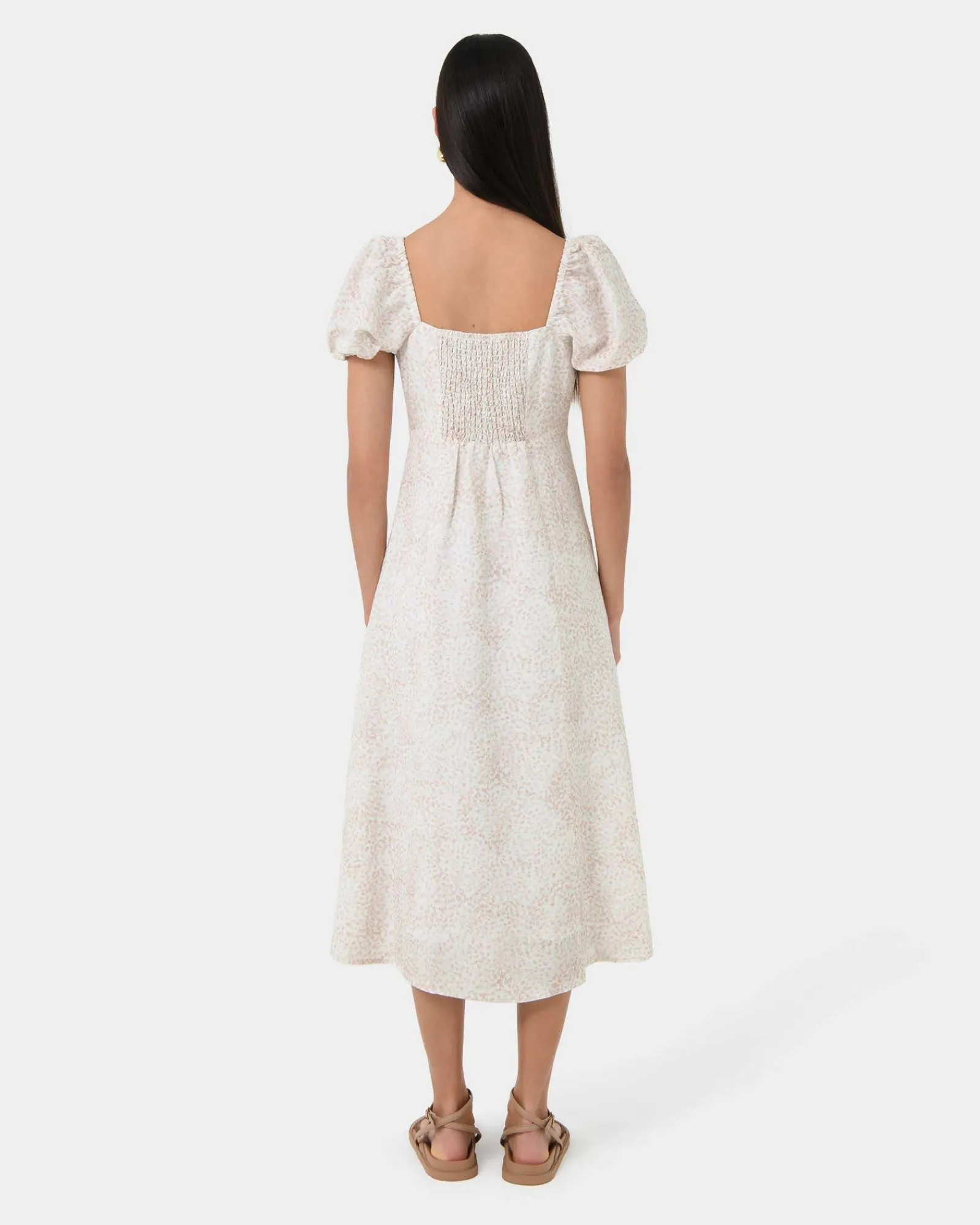 Forcast Hazy Linen Puff Sleeve Dress* Midi Dresses|Midi Dresses