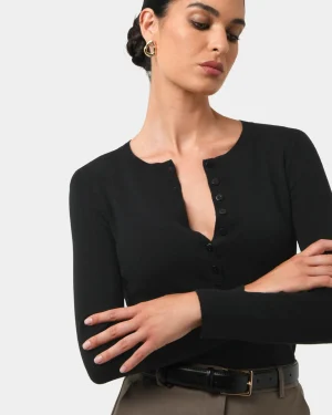 Forcast Henley Button Up Knit* T-Shirts & Tops|Long Sleeve Tops