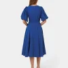 Forcast Iris Puff Sleeve Midi Dress* Conscious|Midi Dresses