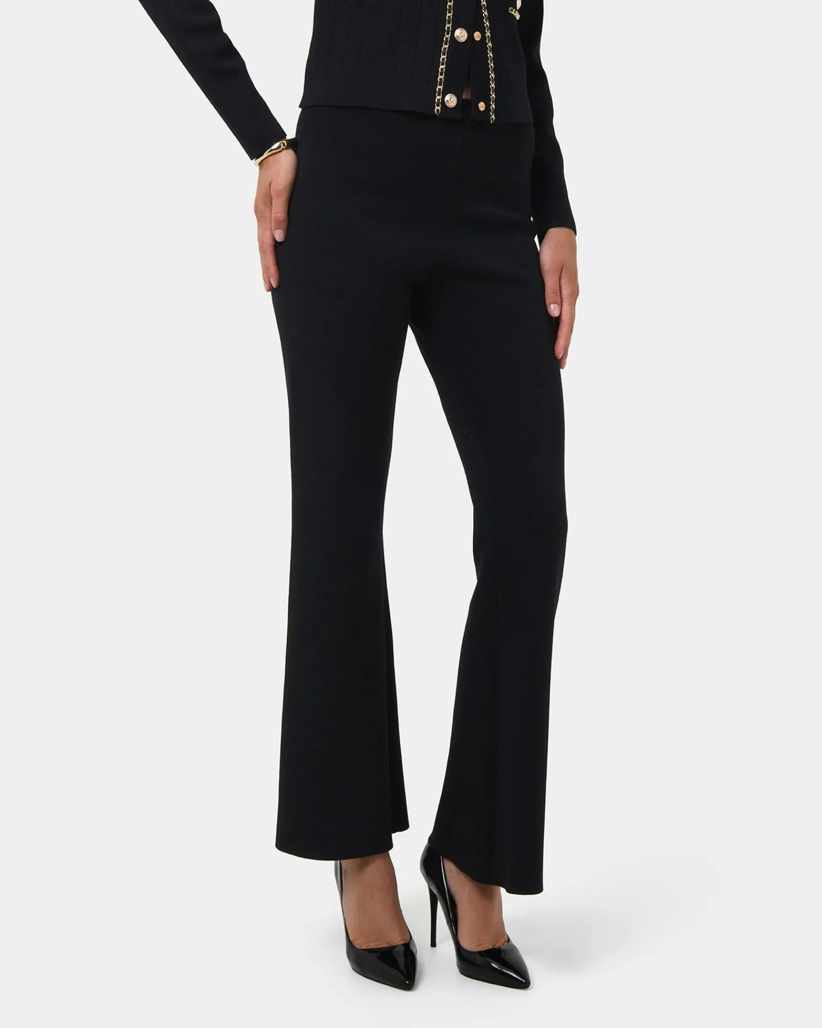 Forcast Jordy Flared Knit Pants* High-Waisted Pants|Work Pants