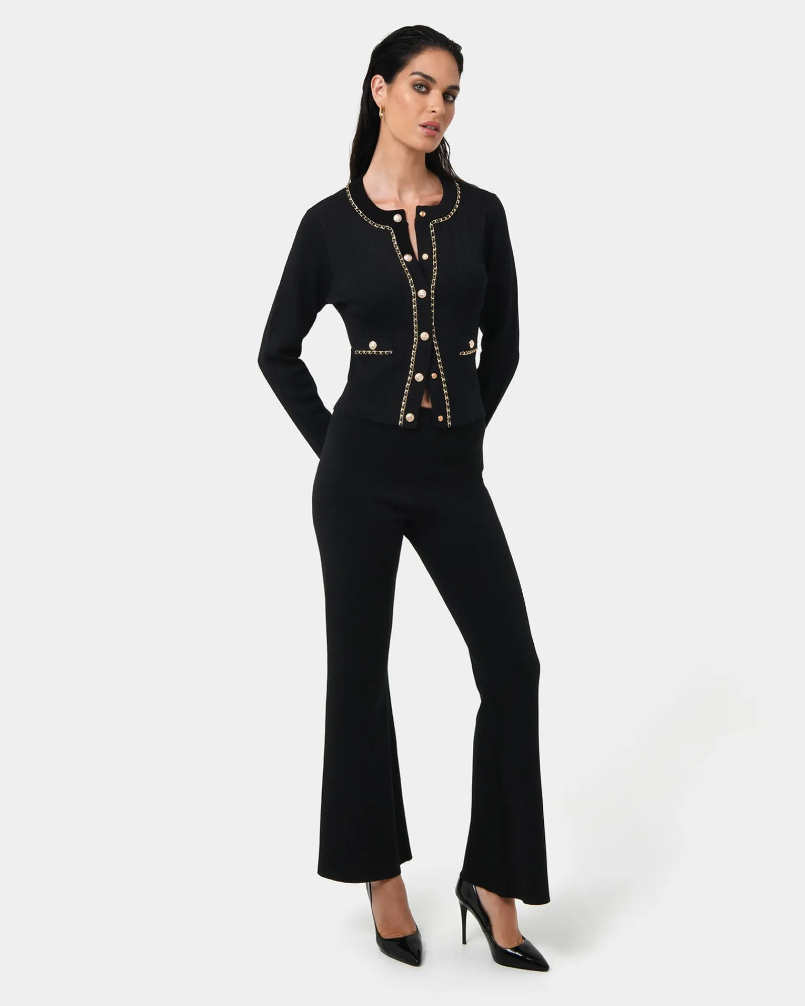 Forcast Jordy Flared Knit Pants* High-Waisted Pants|Work Pants