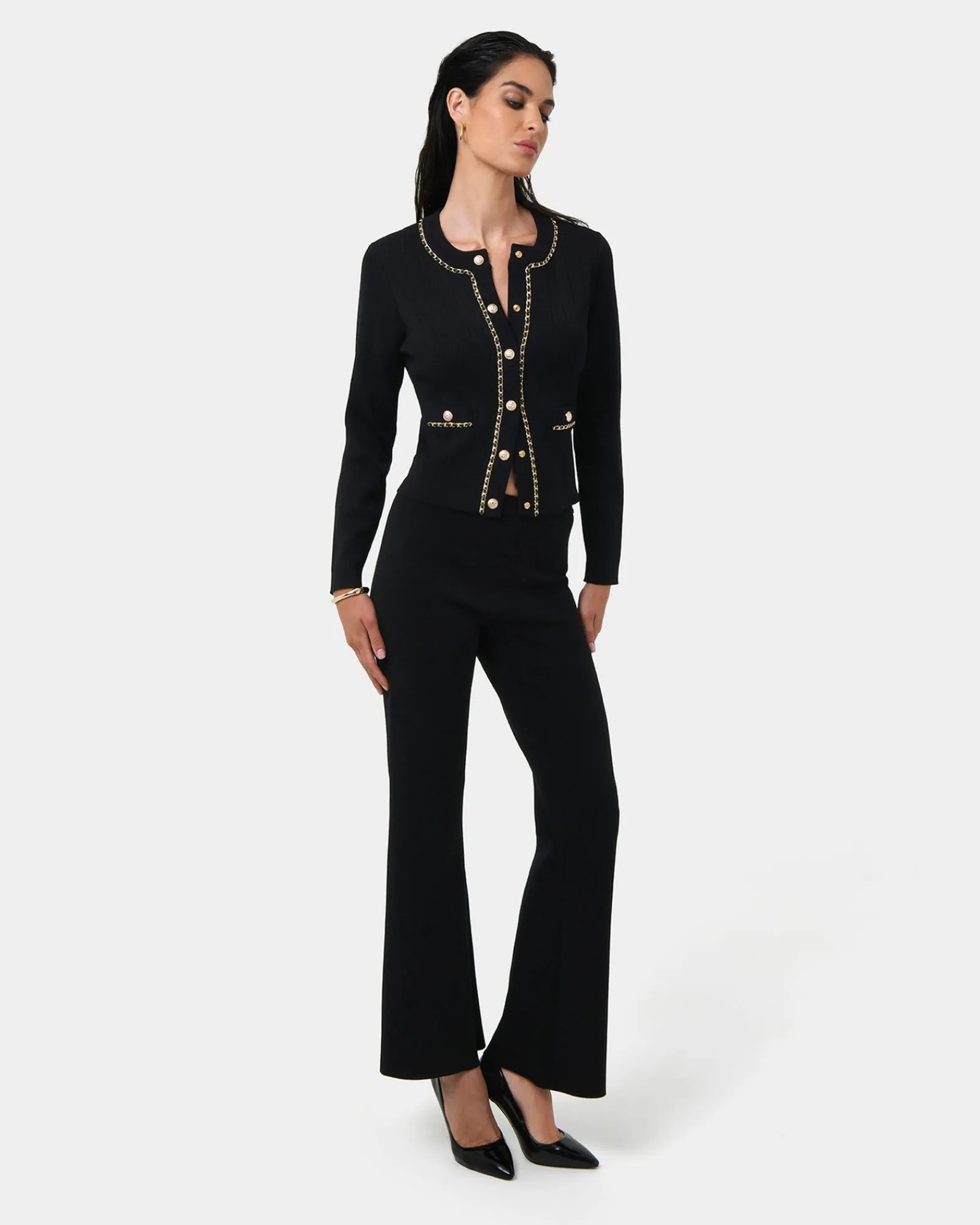 Forcast Jordy Flared Knit Pants* High-Waisted Pants|Work Pants