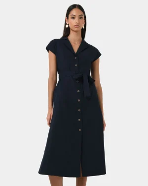 Forcast Kade V-neck Linen Dress* Midi Dresses|Midi Dresses