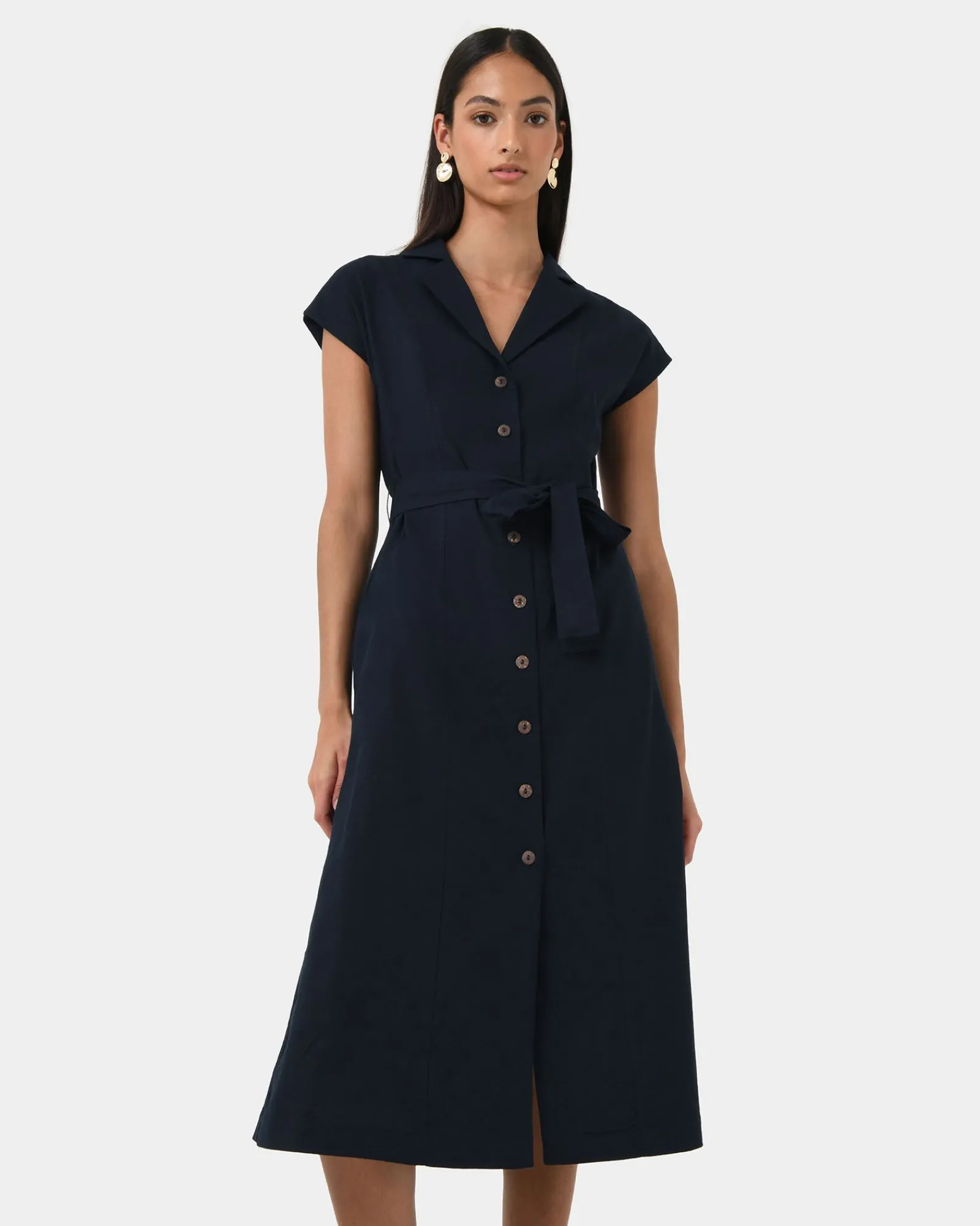 Forcast Kade V-neck Linen Dress* Midi Dresses|Midi Dresses