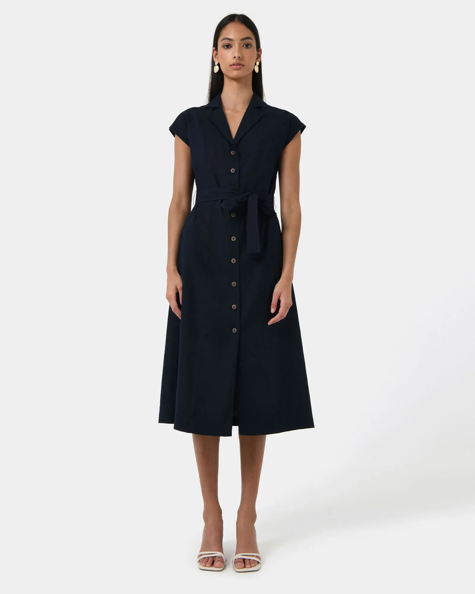 Forcast Kade V-neck Linen Dress* Midi Dresses|Midi Dresses