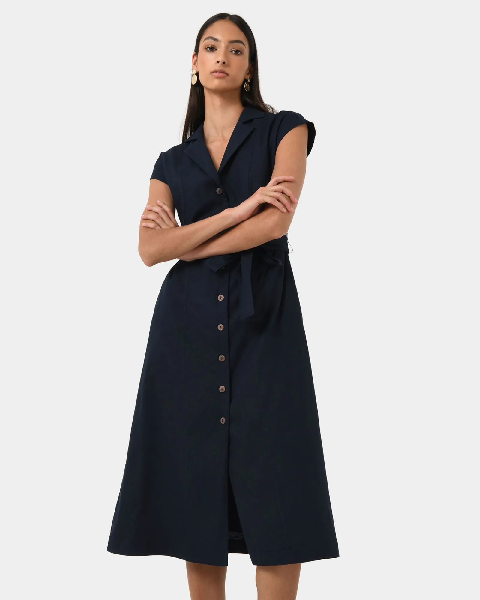 Forcast Kade V-neck Linen Dress* Midi Dresses|Midi Dresses