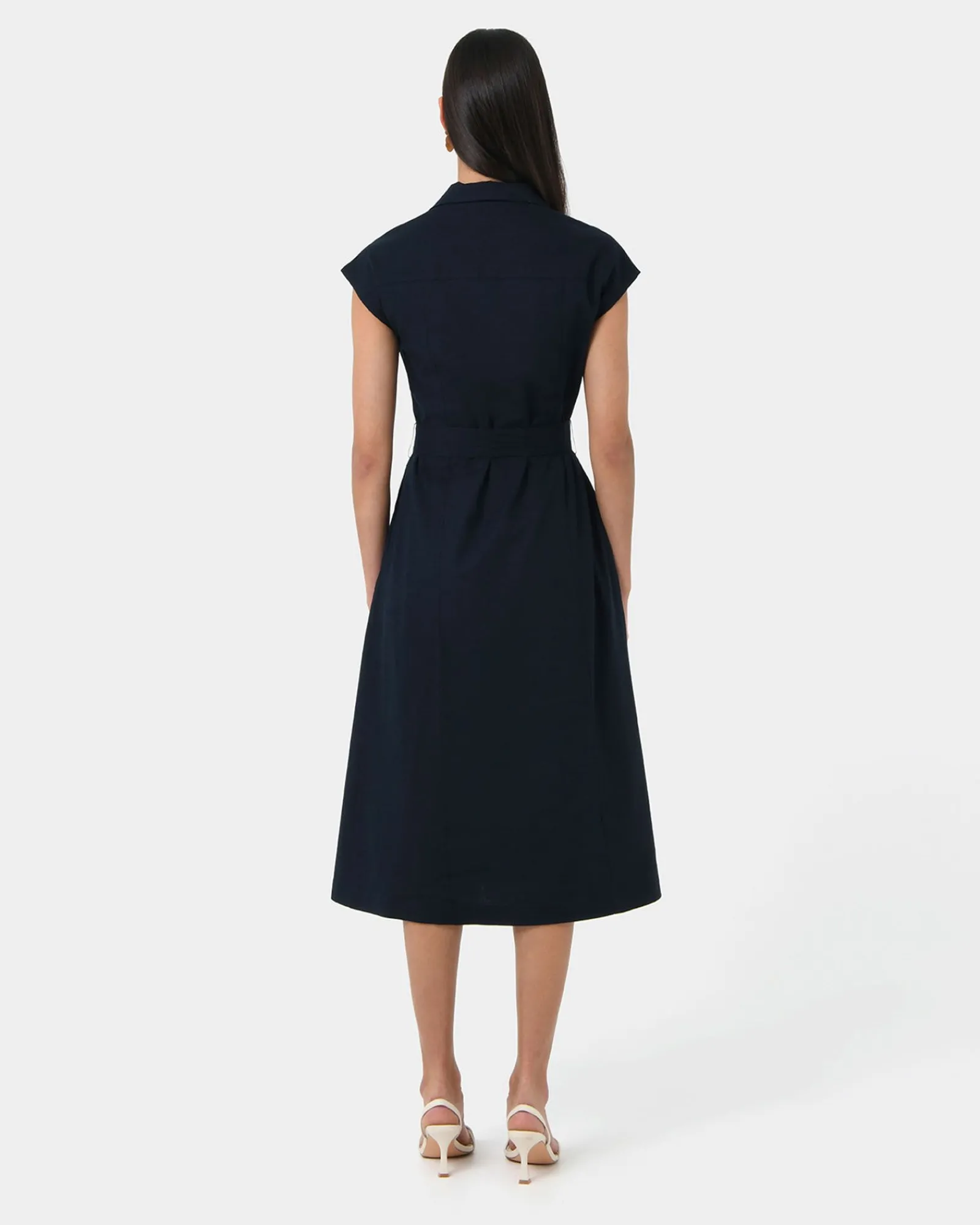 Forcast Kade V-neck Linen Dress* Midi Dresses|Midi Dresses