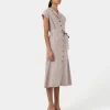 Forcast Kade V-neck Linen Dress* Midi Dresses|Midi Dresses