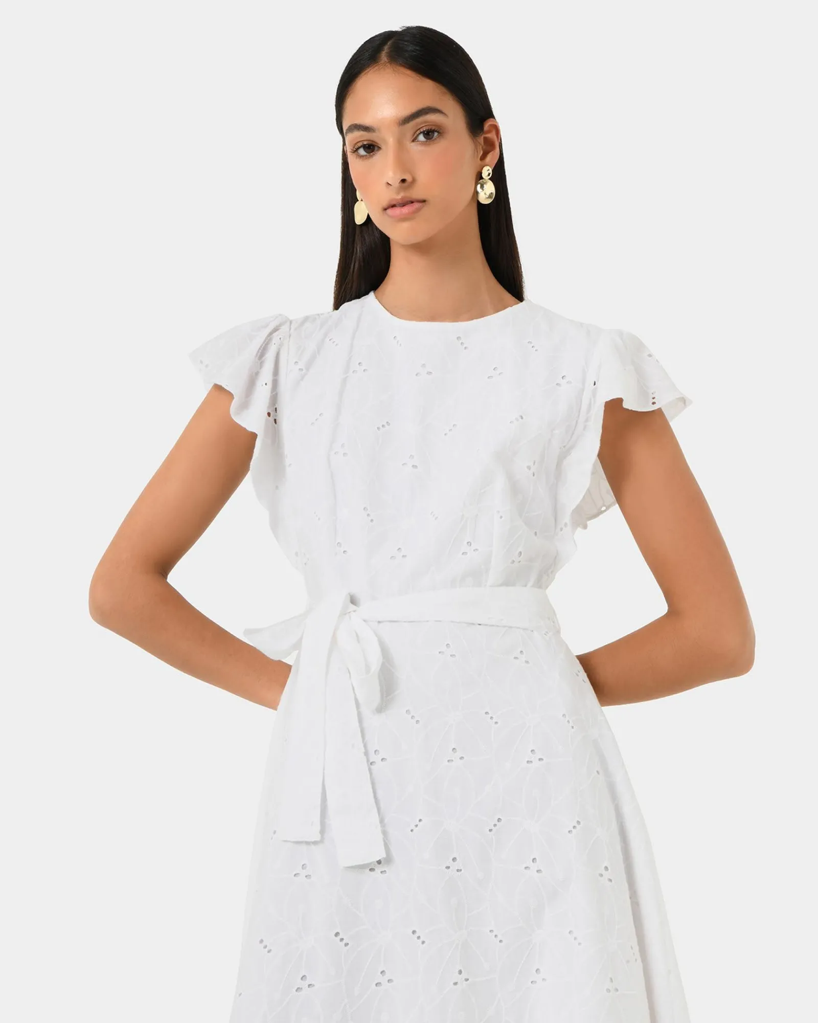 Forcast Kavya Tie-waist Cotton Dress* Conscious|Midi Dresses