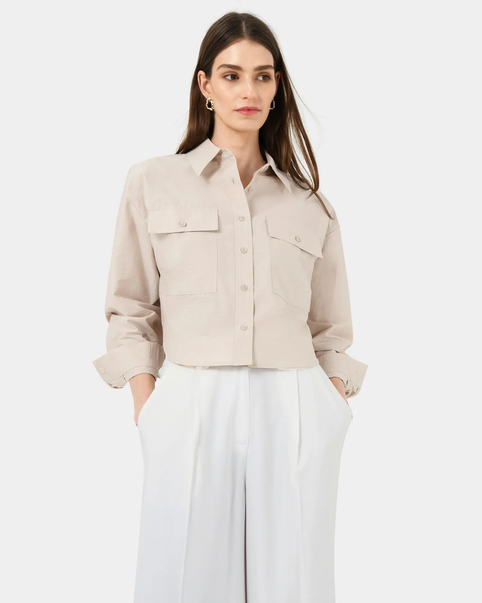 Forcast Kyla Crop Pocket Shirt* Long Sleeve Tops|Shirts & Blouses