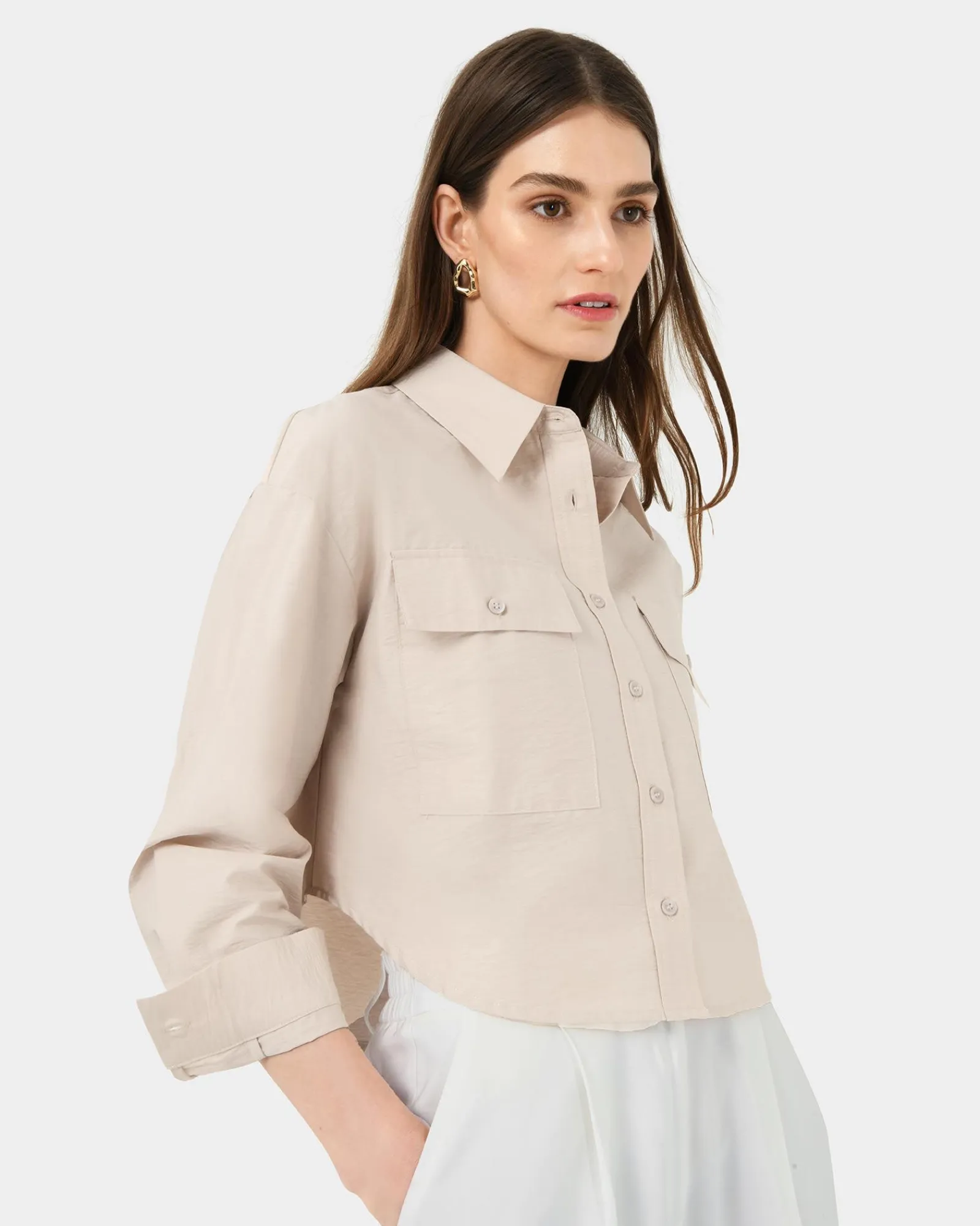 Forcast Kyla Crop Pocket Shirt* Long Sleeve Tops|Shirts & Blouses