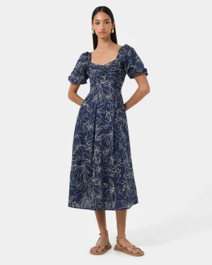 Forcast Leen Puff Sleeve Midi Dress* Conscious|Midi Dresses