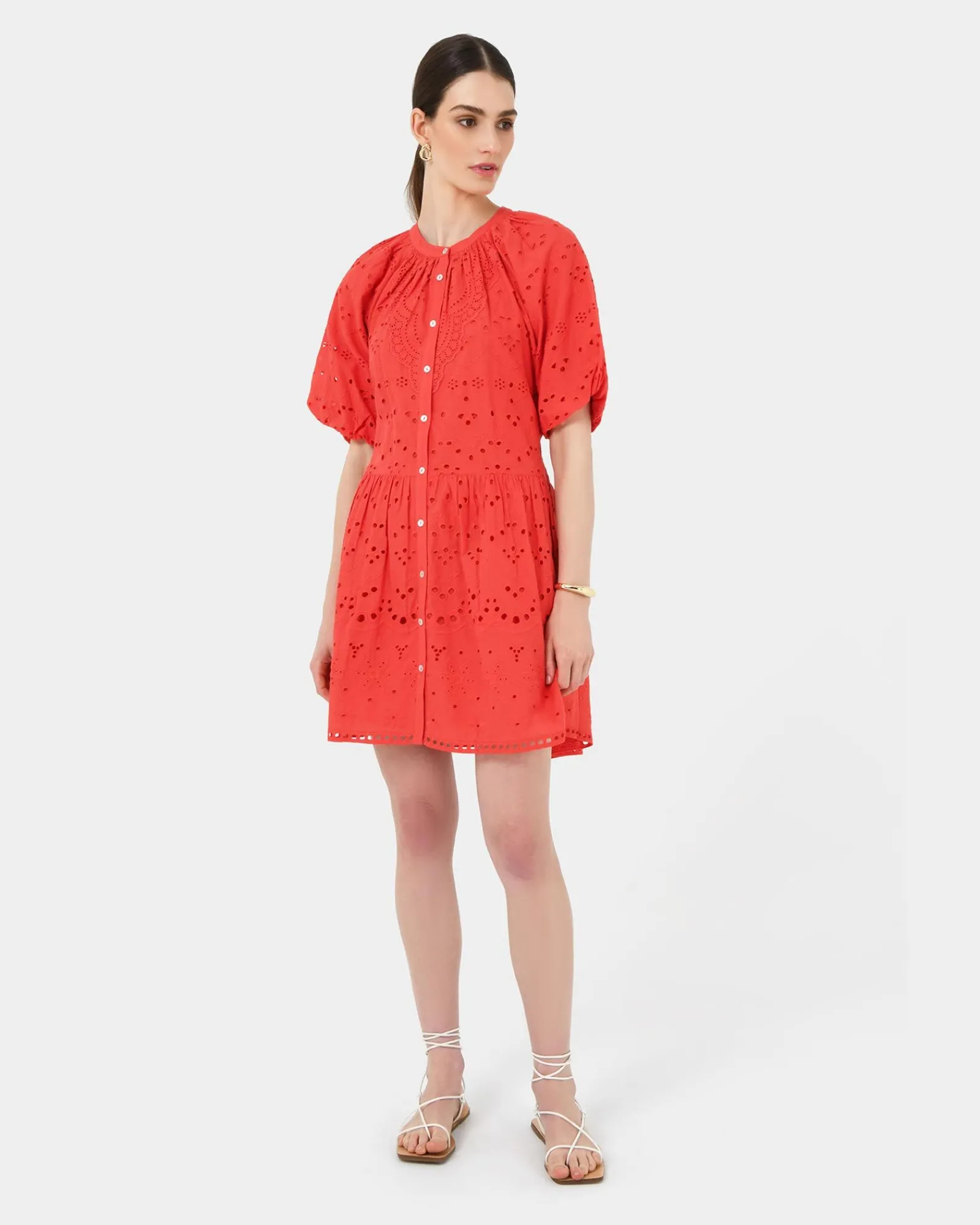 Forcast Lola Broderie Tiered Dress* Conscious|Mini Dresses