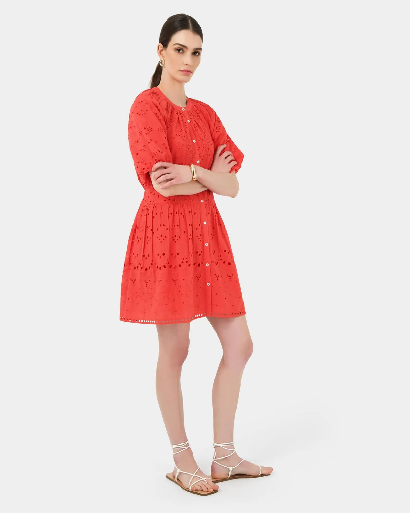 Forcast Lola Broderie Tiered Dress* Conscious|Mini Dresses
