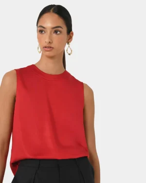 Forcast Louisa Round Neck Satin Top* T-Shirts & Tops|Work Tops