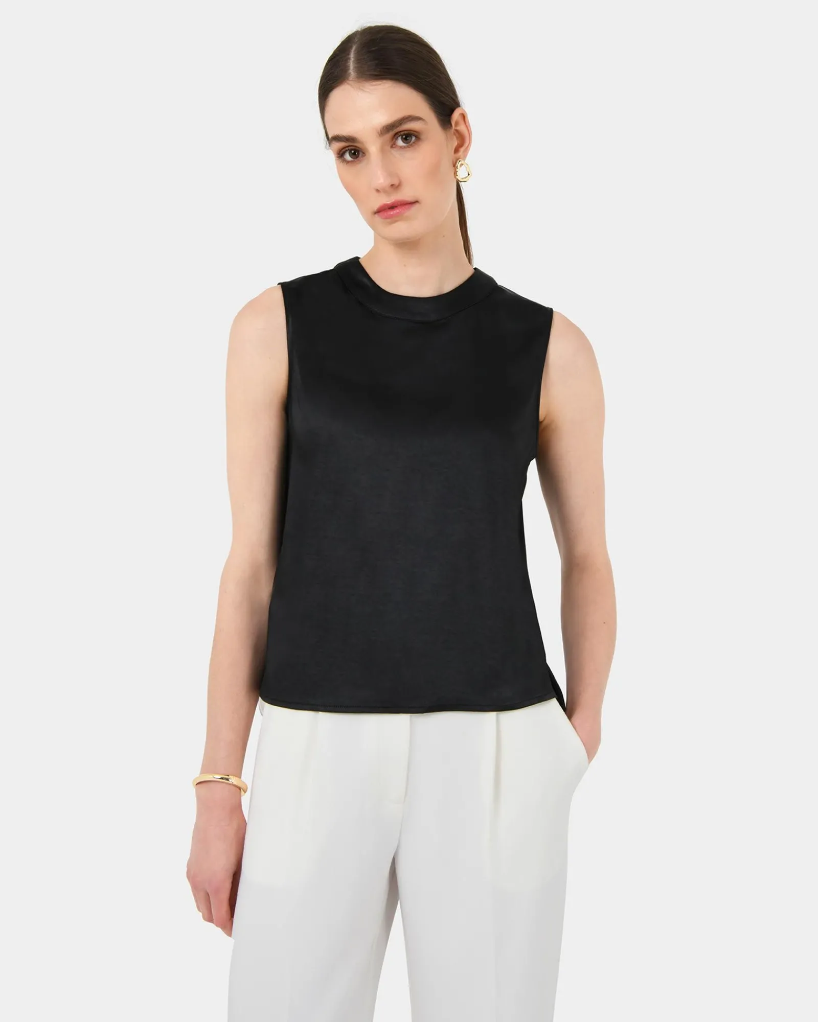 Forcast Louisa Round Neck Satin Top* T-Shirts & Tops|Work Tops