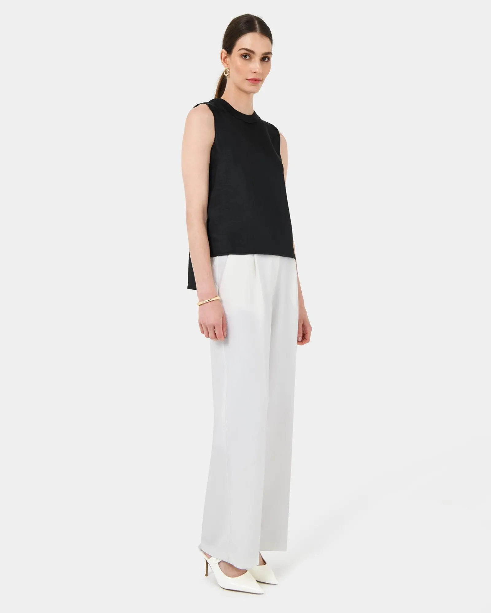 Forcast Louisa Round Neck Satin Top* T-Shirts & Tops|Work Tops
