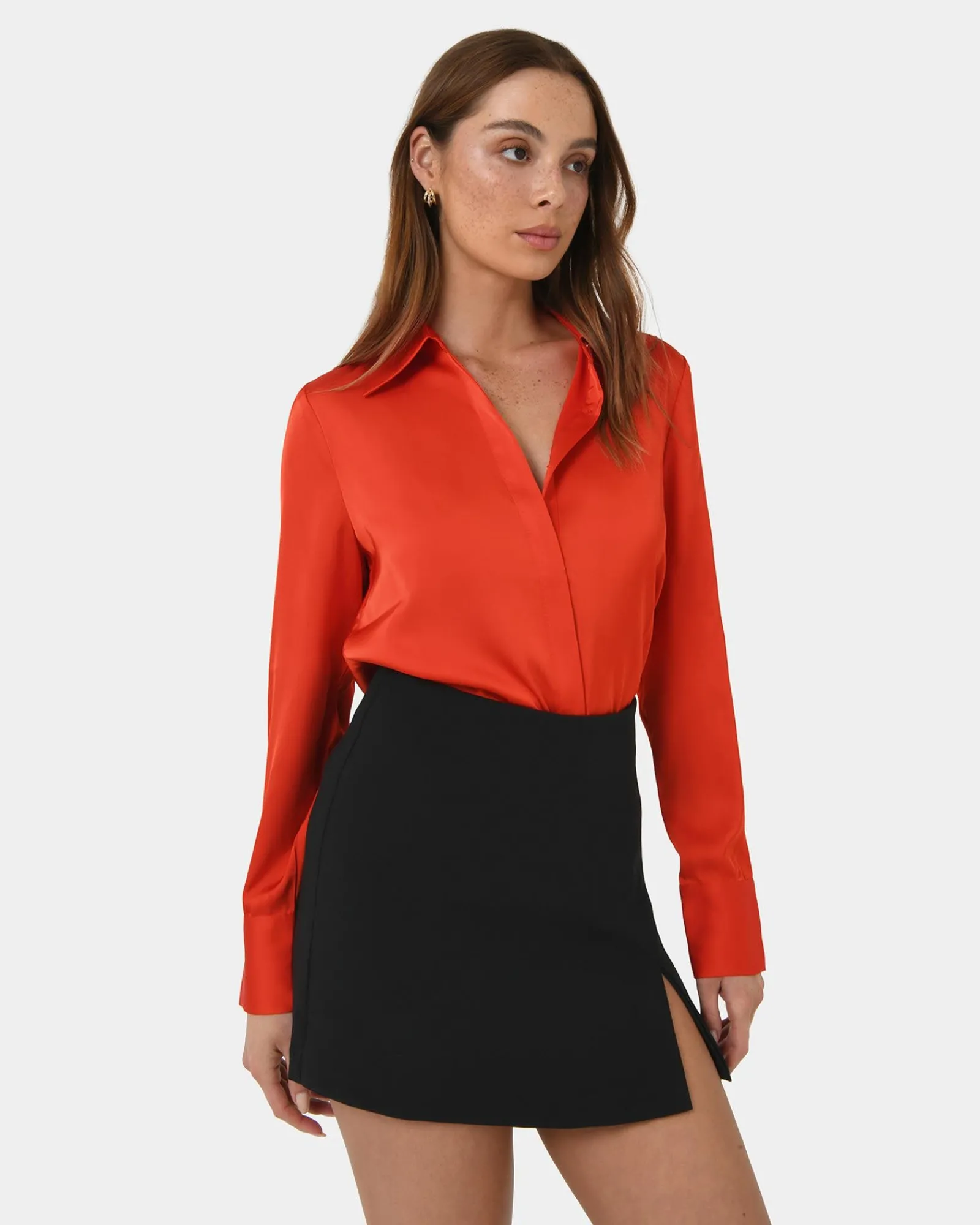 Forcast Mae Satin Shirt* T-Shirts & Tops|Long Sleeve Tops