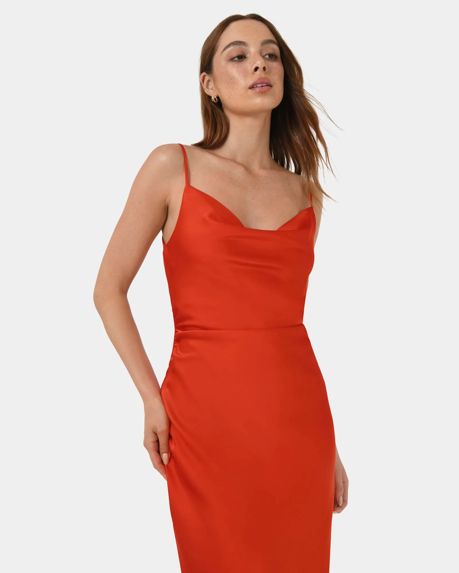 Forcast Mae Side Ruched Satin Dress* Midi Dresses|Midi Dresses