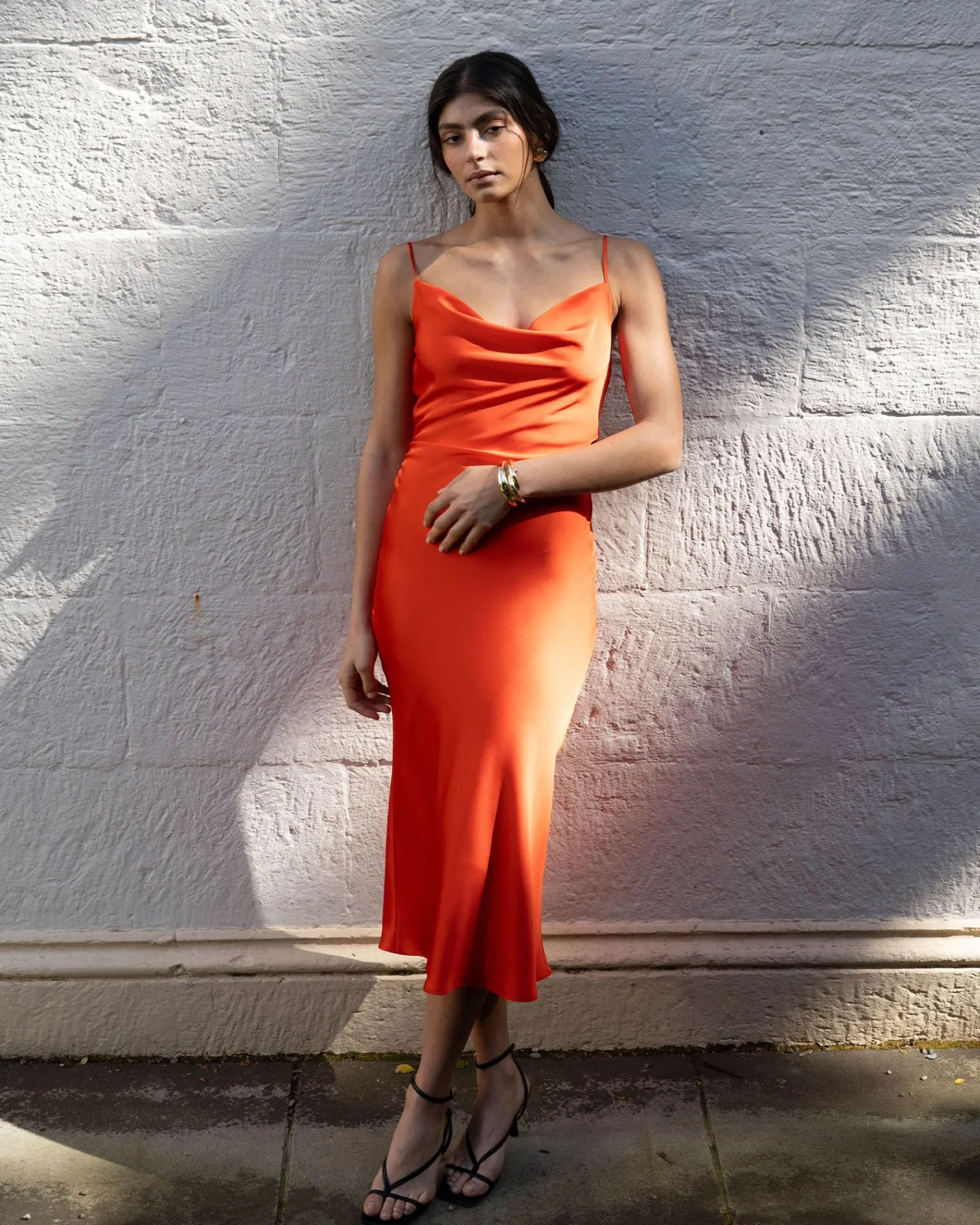 Forcast Mae Side Ruched Satin Dress* Midi Dresses|Midi Dresses