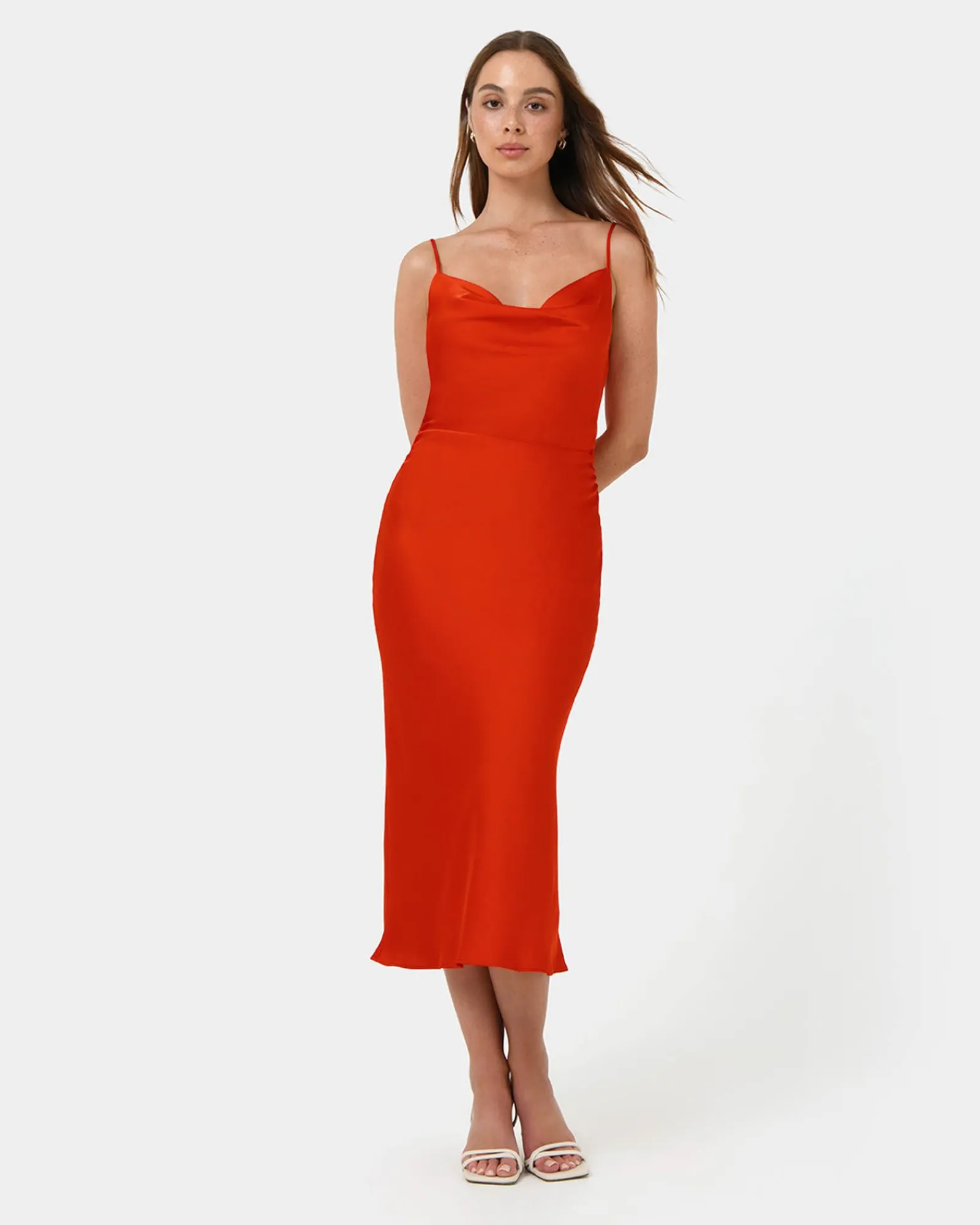 Forcast Mae Side Ruched Satin Dress* Midi Dresses|Midi Dresses