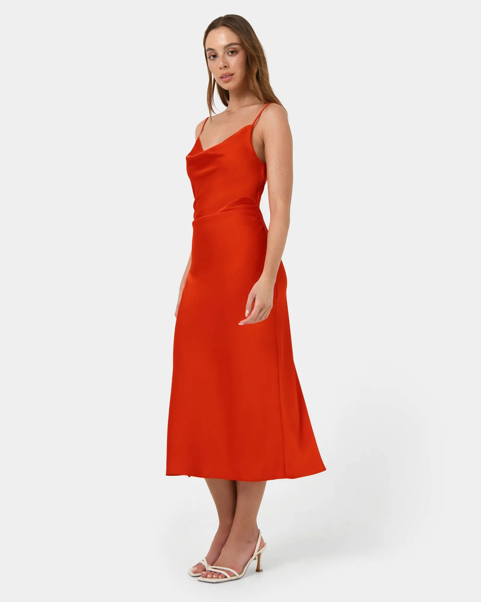Forcast Mae Side Ruched Satin Dress* Midi Dresses|Midi Dresses